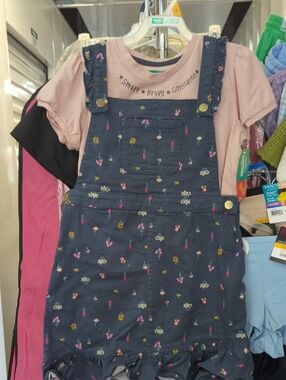 Garanimals Navy Floral Embroidered Overall Dress with Pink Tee